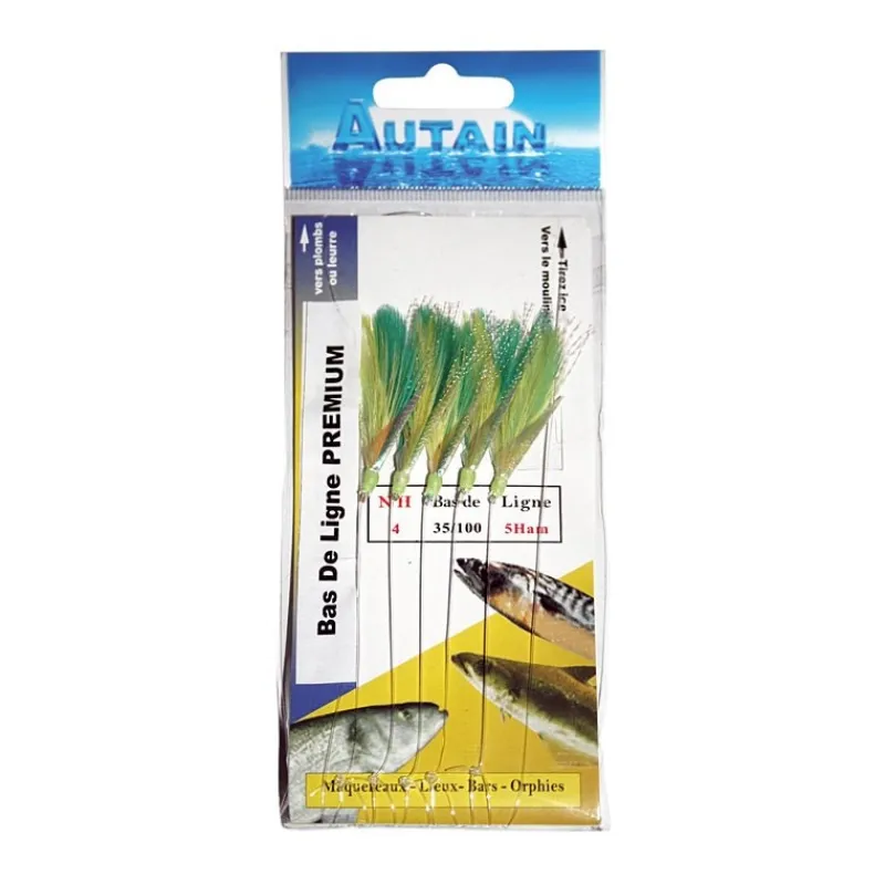 Autain Bas De Ligne 5 Hamecons Vert/Jaune * Lignes Montées