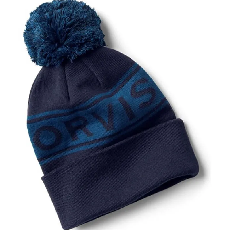 Orvis Bonnet Logo Pom Beanie - Navy Blue * Bonnets, Tours De Cou & Gants