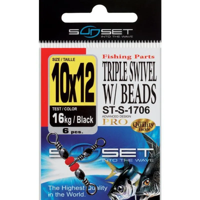 Sunset Emerillon Rotatif Mer Triple Swivel W / Beads St-S-1706 - Pack * Montage Ligne