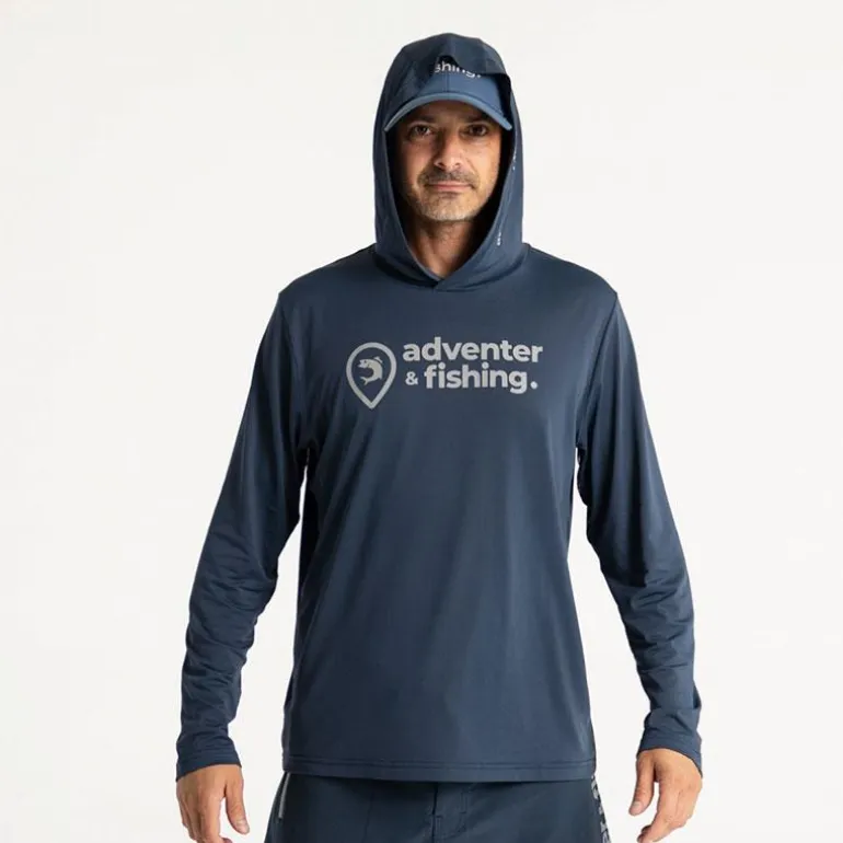 Sweat Homme Adventer & Fishing Golon Anti Uv À Capuche - Marine