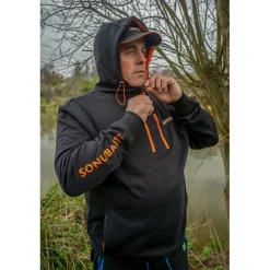 Sweat Homme Sonubaits 1/4 Zip Hoodie With Phone Pocket - Noir/Orange