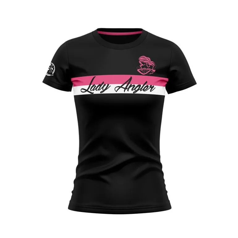 Tee Shirt Manches Courtes Femme Hot Spot Design Lady Angler 2.0 - Noir