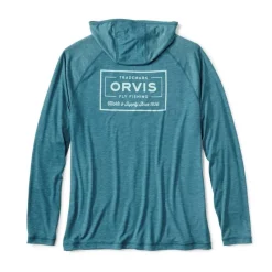Orvis Tee Shirt Manches Longues Homme Dricast Logo Hoodie - Blue Lagoon * T-Shirts, Polos & Chemises