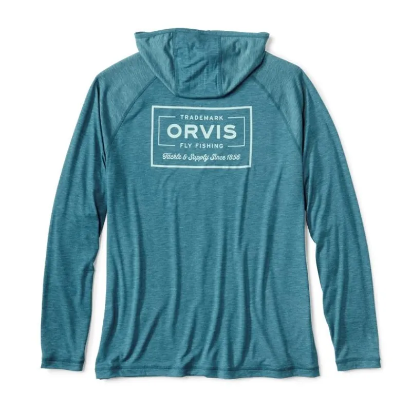 Orvis Tee Shirt Manches Longues Homme Dricast Logo Hoodie - Blue Lagoon * T-Shirts, Polos & Chemises
