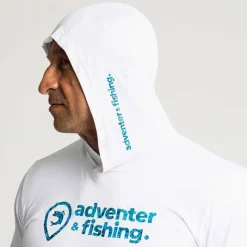 Adventer & Fishing Tee Shirt Manches Longues Homme Golon Anti Uv - Blanc/Bleu * Anti-Uv