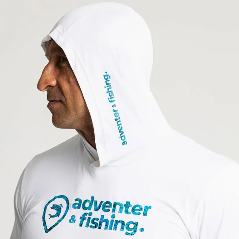 Adventer & Fishing Tee Shirt Manches Longues Homme Golon Anti Uv - Blanc/Bleu * Anti-Uv