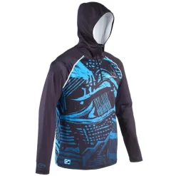 Garbolino Tee Shirt Manches Longues Homme Uv Protect 80'S Avec Capuche - Noir/Bleu * Anti-Uv