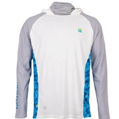 Preston Innovations Tee Shirt Manches Longues Homme Performance Hooded Sun Shirt Upf-40 - Blanc/Gris * Anti-Uv