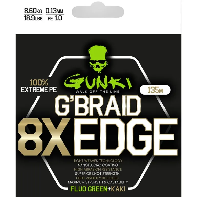 Tresse Gunki G’Braid 8X Edge - Vert Fluo/Kaki -135M