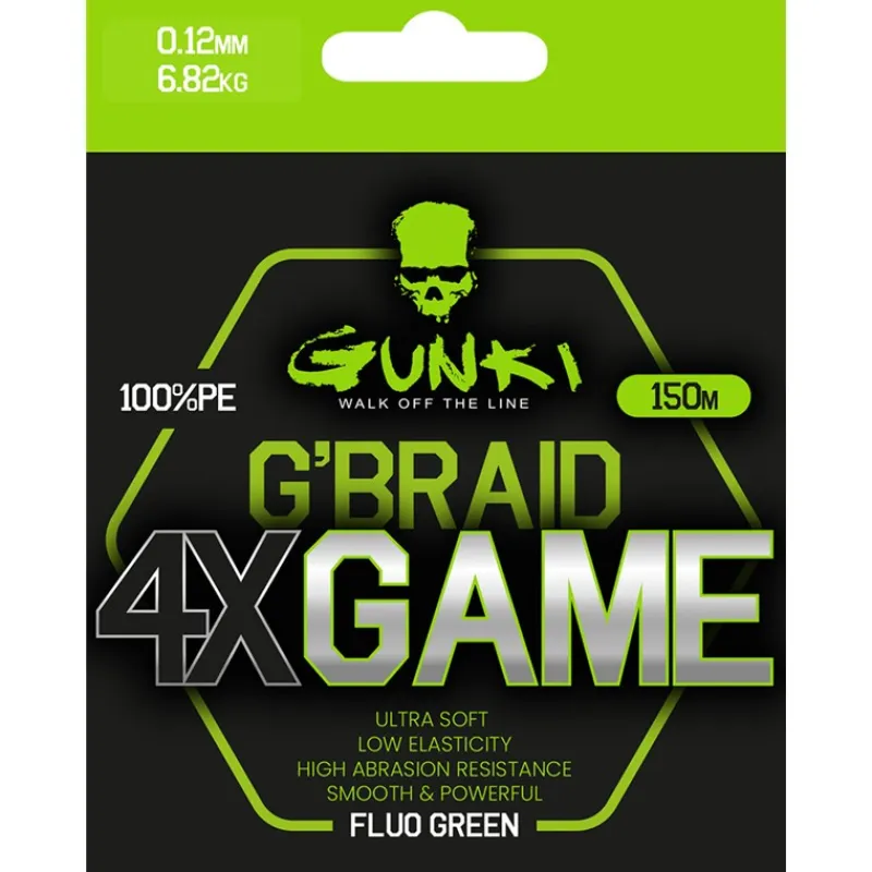 Gunki Tresse G’Braid 4X Game - Vert Fluo -150M * Fils - Tresses - Bdl Carnassier